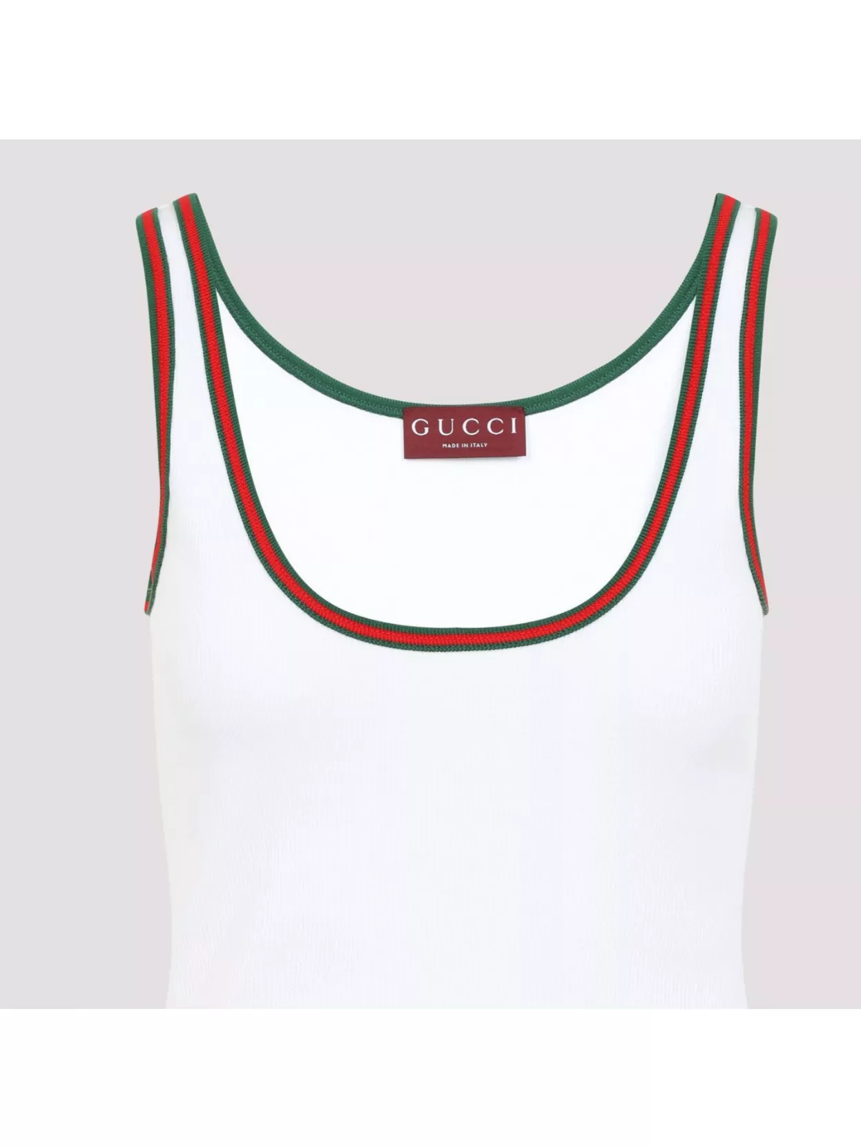 Gucci White Ribbed Top With Web Detail On The Edges In Cotton Woman