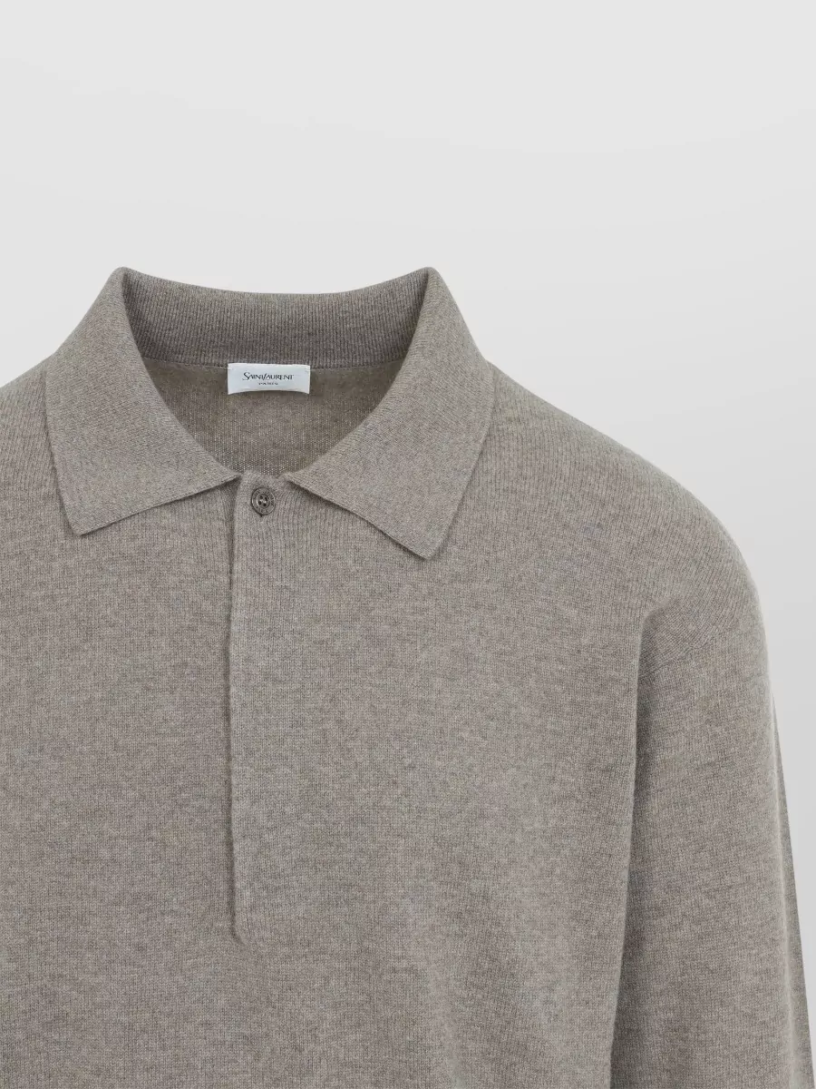 Saint Laurent Wool Long-Sleeve Ribbed Knit Polo Shirt