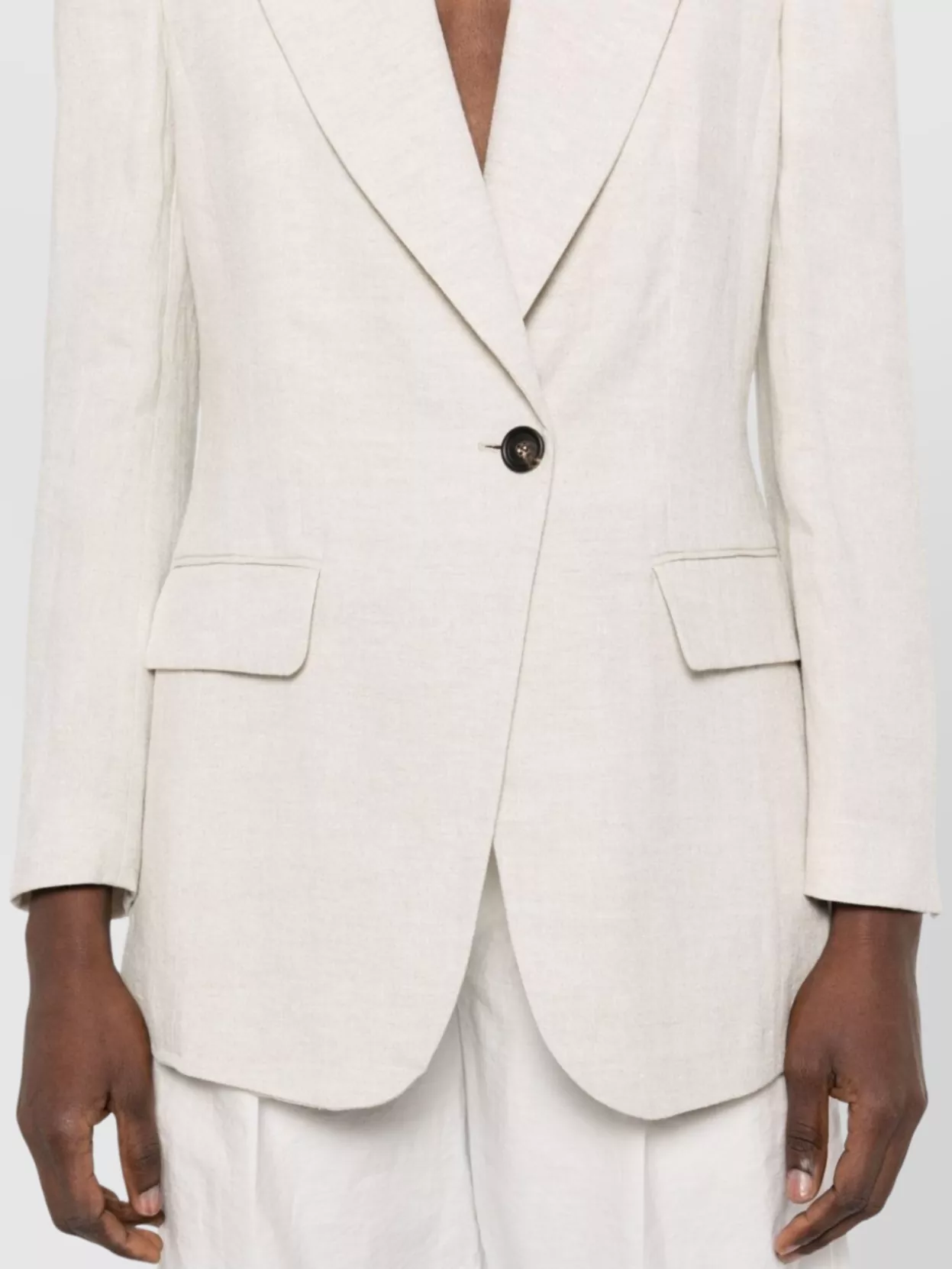 Brunello Cucinelli Linen Single-breasted Jacket Featuring Shoulder Pads