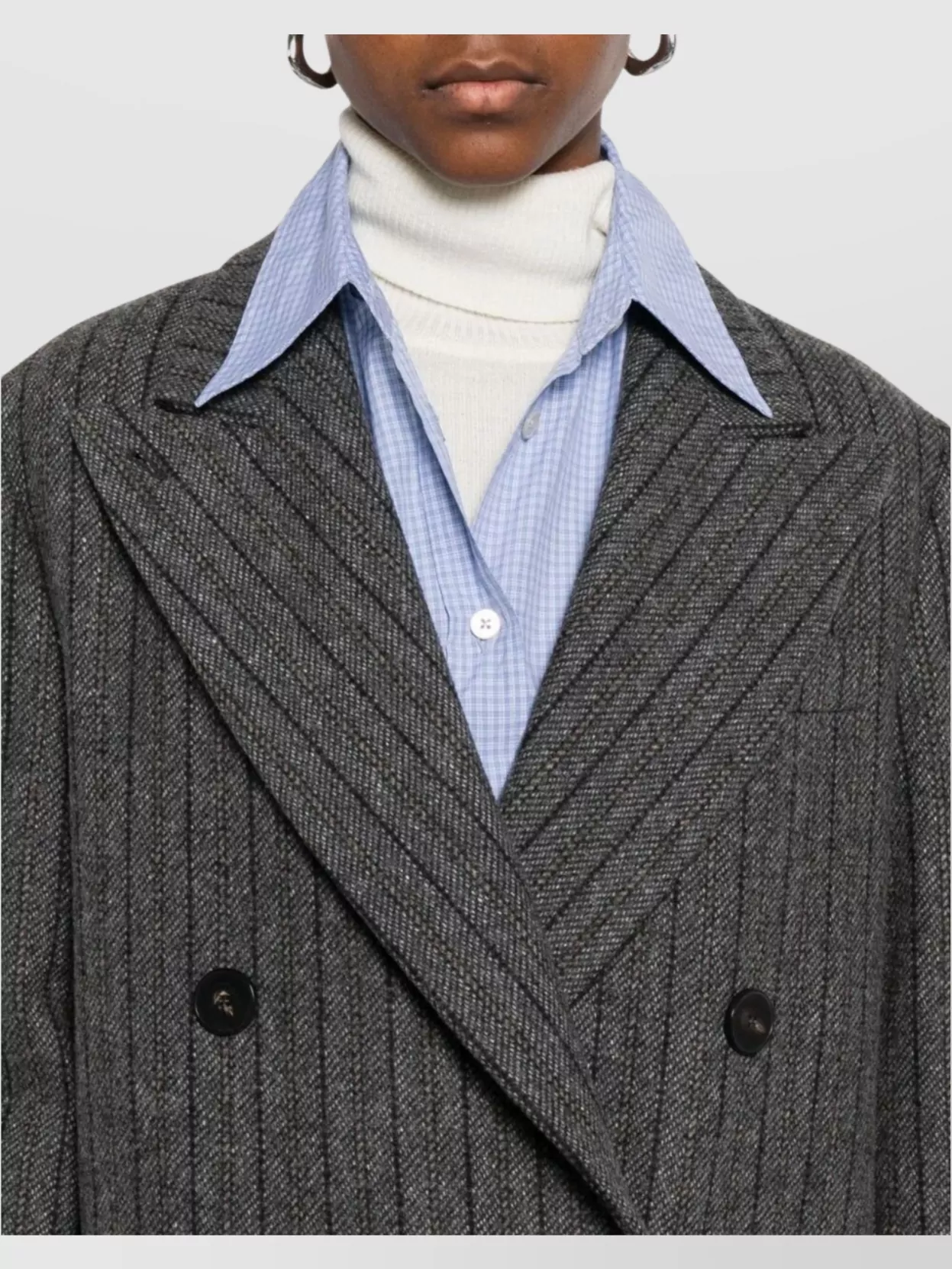 Alberto Biani Double-Breasted Wool Blend Coat Stripes