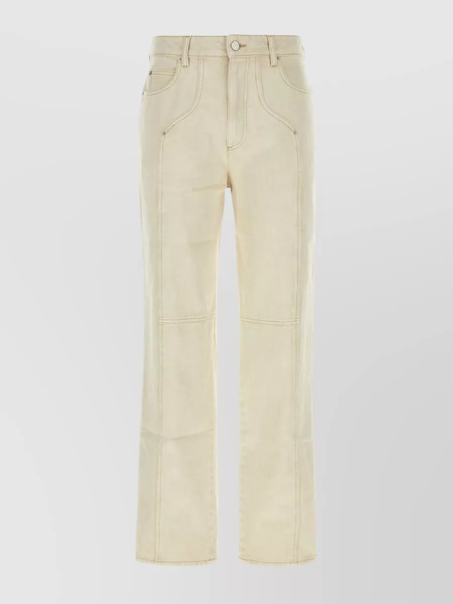 Shop Isabel Marant Javi Wide-leg Cotton Pant With Contrasting Trimmings In Cream