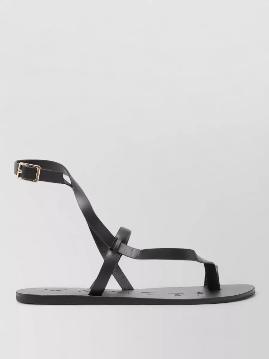 Manebi Leather Ankle Strap Toe Loop Sandals