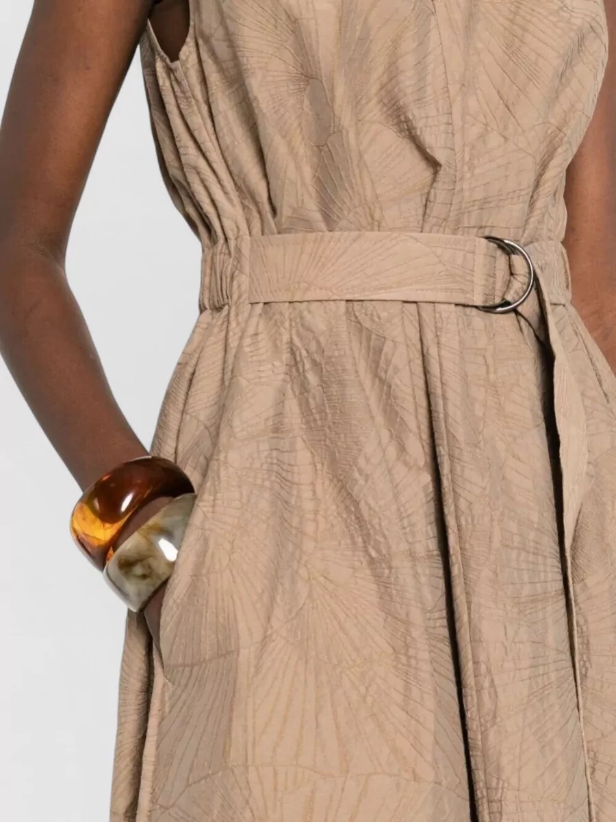 Brunello Cucinelli V-Neck Belted Midi Dress