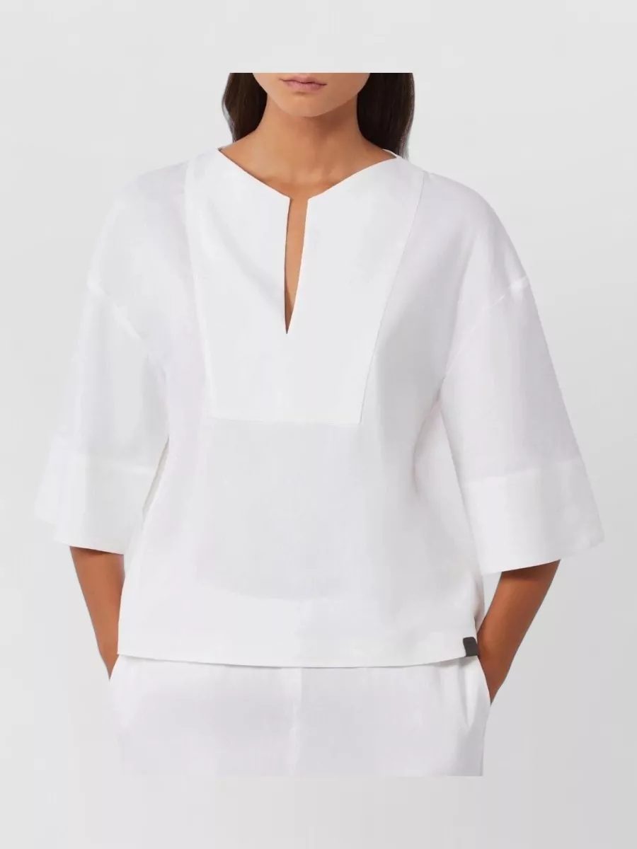 Max Mara Linen v-neck short-sleeve blouse