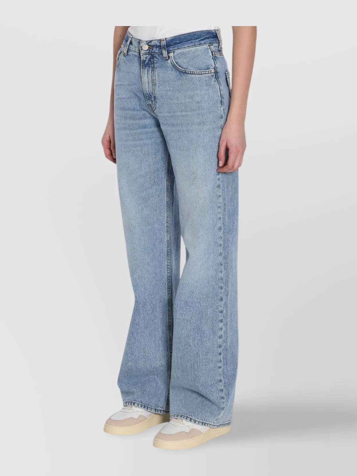 Haikure Wide-Leg Korean Denim Trousers With Suede Patch