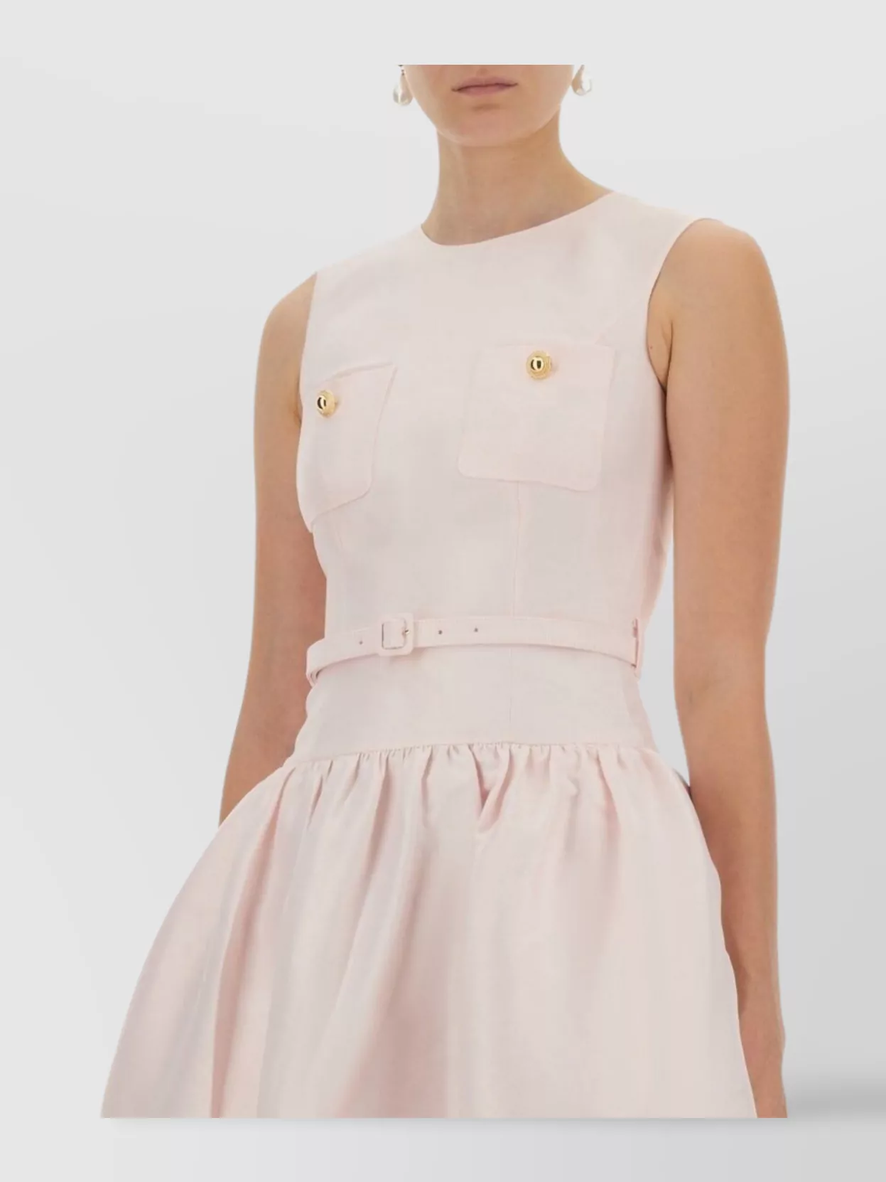 Self-Portrait Sleeveless Belted Midi Dress Pockets
