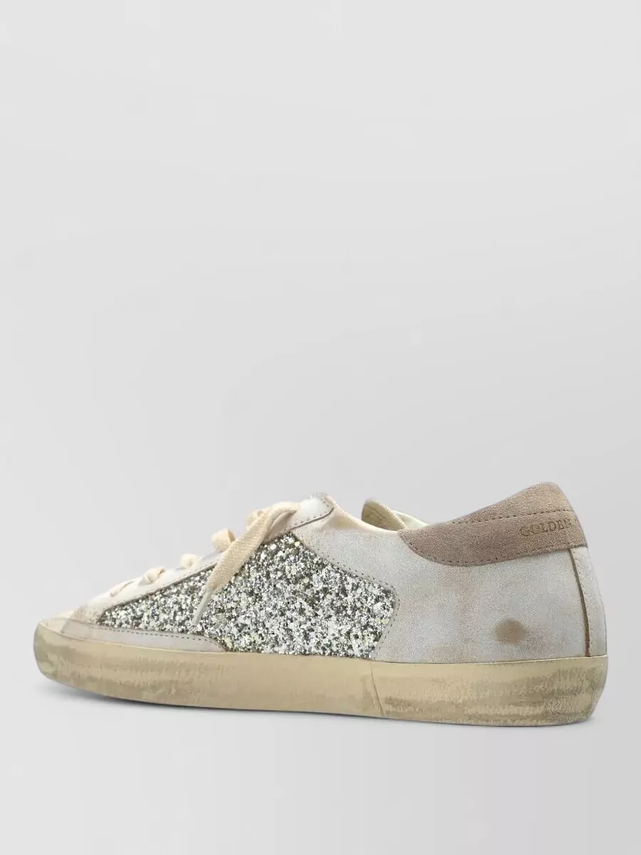 Golden Goose Leather Glitter Lace-Up Sneakers