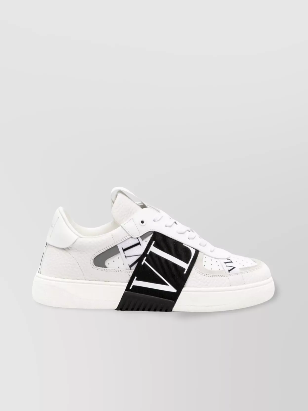 Shop Valentino Calf Leather Low-top Sneaker With Vltn Bands In White