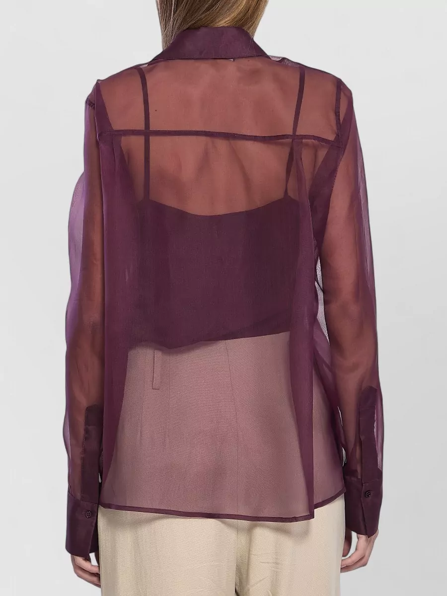 Federica Tosi Organza Shirt Pointed Collar Chest Pockets