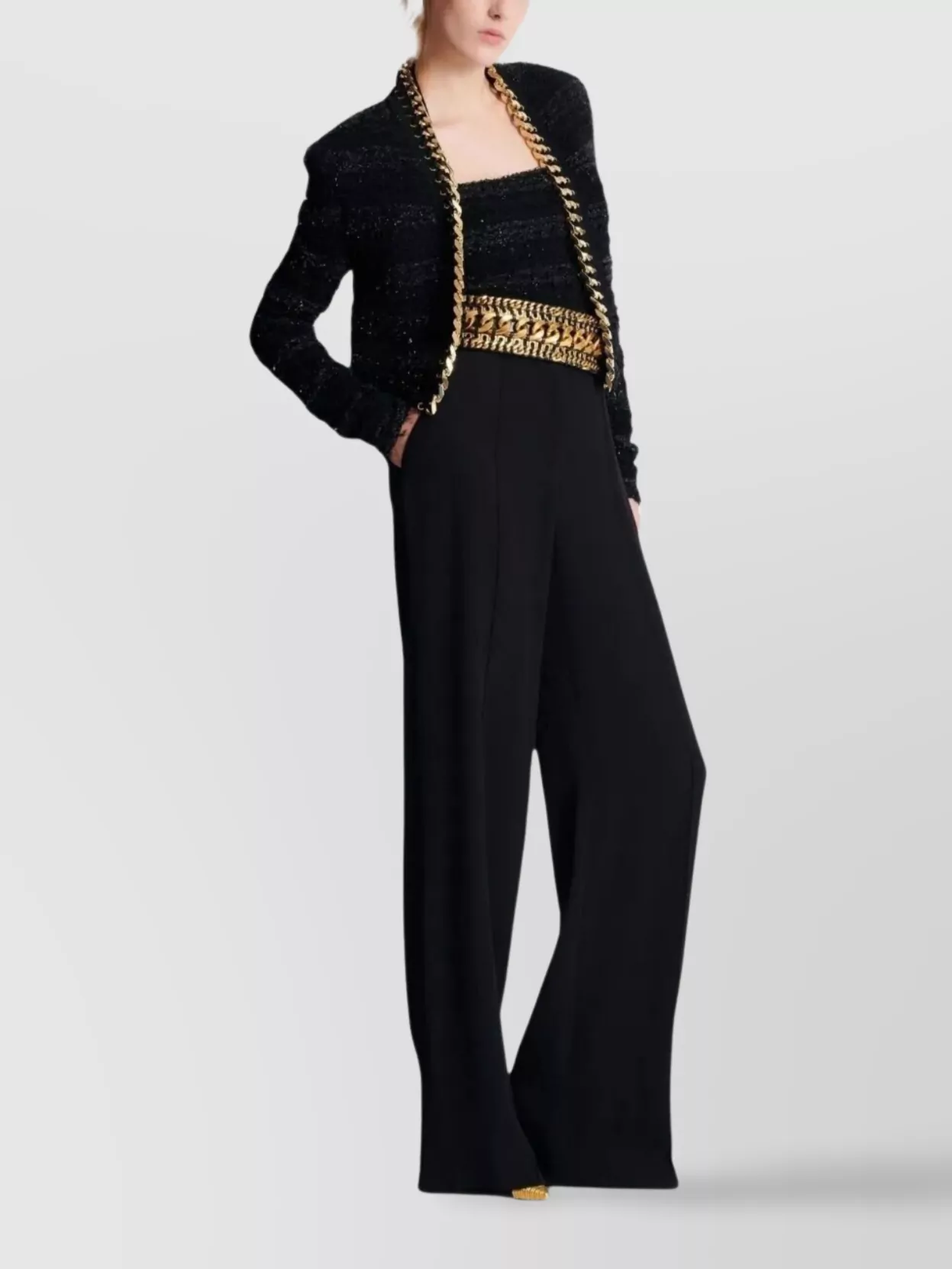 ジャケット BALMAIN CHAINS DETAILS SIDE TO SIDE TWEED JACKET Balmain Chains Details Side To Side Tweed Jacket Clothing In