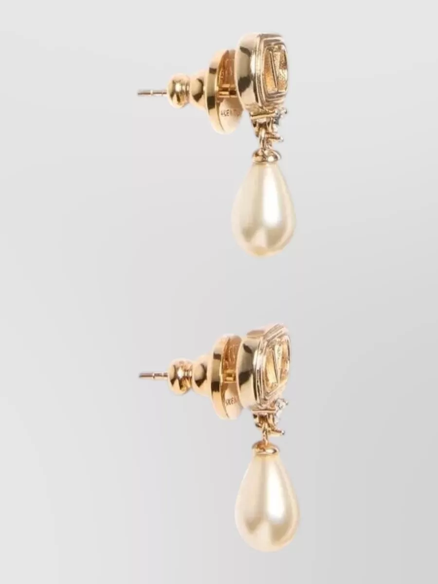 Valentino Garavani Oval Metal Earrings Pearls Crystals