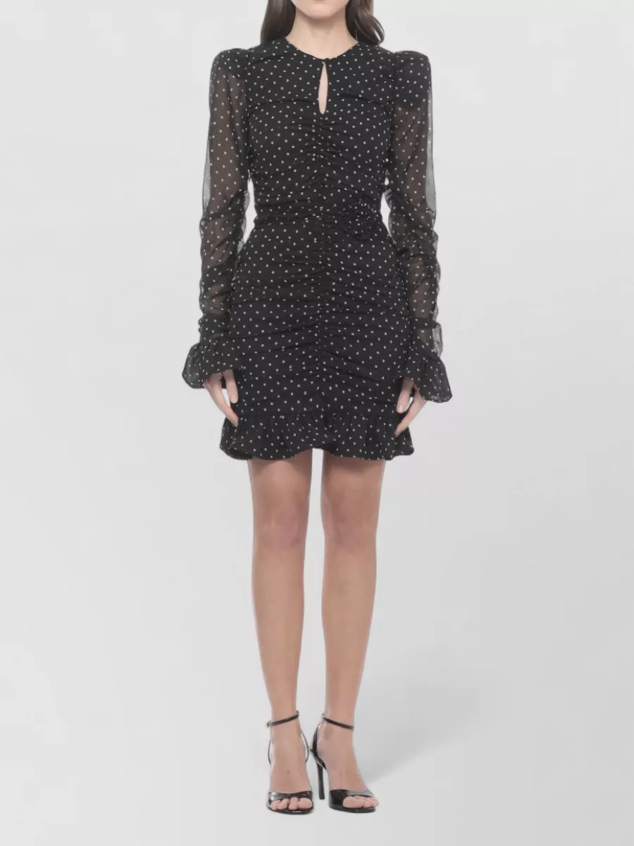 Rotate Floral-Print Ruched Long-Sleeve Mini Dress