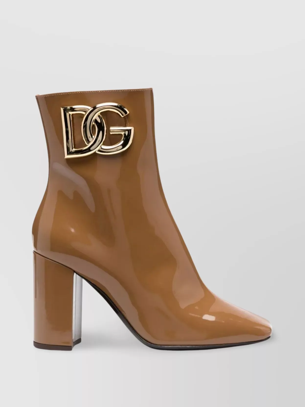Shop Dolce & Gabbana Patent Block Heel Pointed Boots In Brown