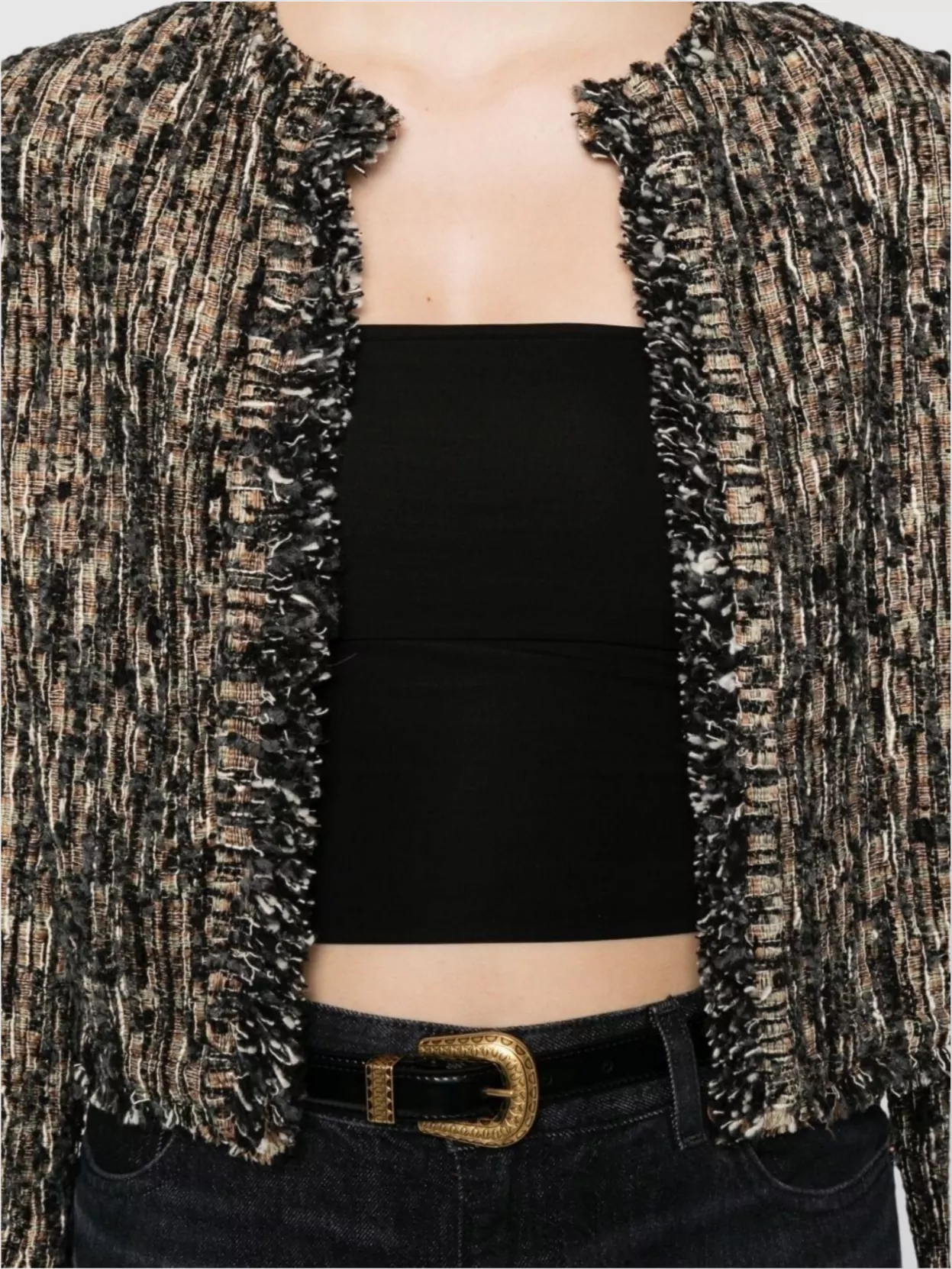 Iro Cropped Frayed Edges Long Sleeves Textured Fabric