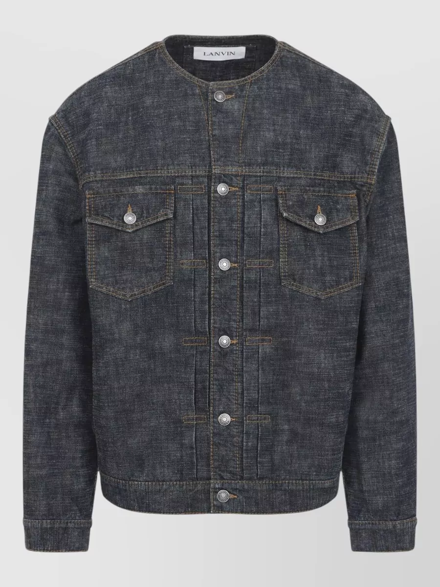 Lanvin Denim Jacket Collarless Long Sleeve Design