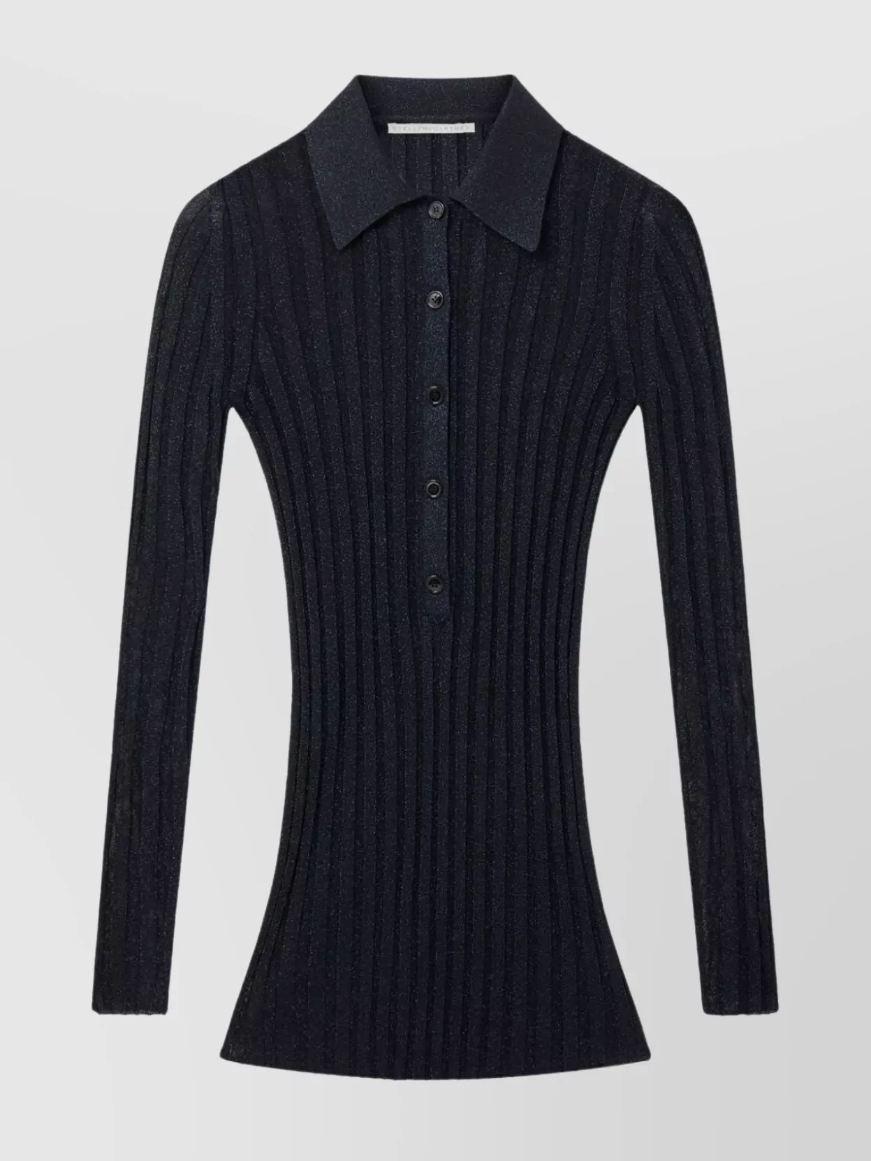 Shop Stella Mccartney Threaded Polo Collar Ribbed Top In Black