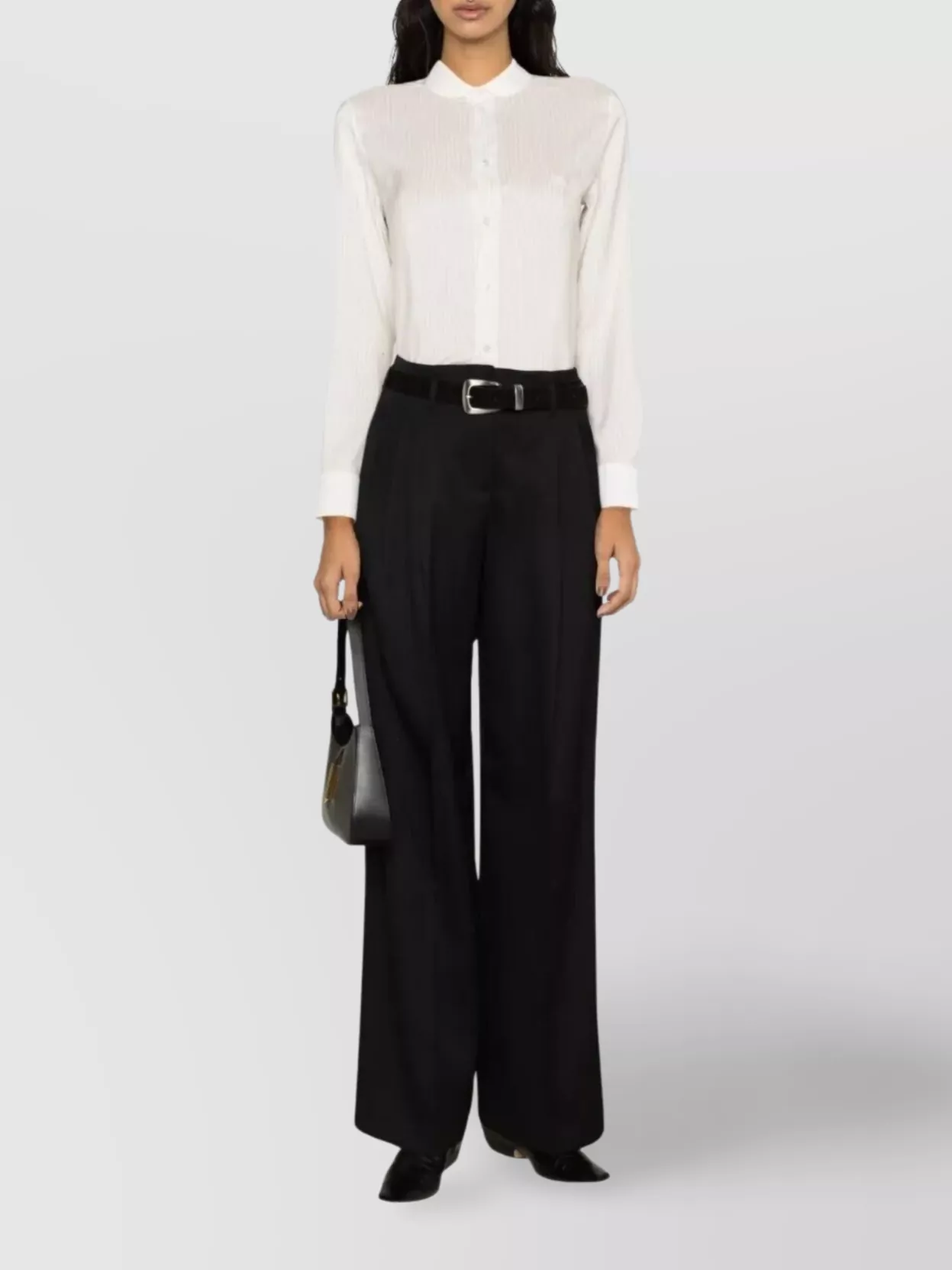 Golden Goose Wide Leg Wool Gabardine Trousers With Belt Loops In Black