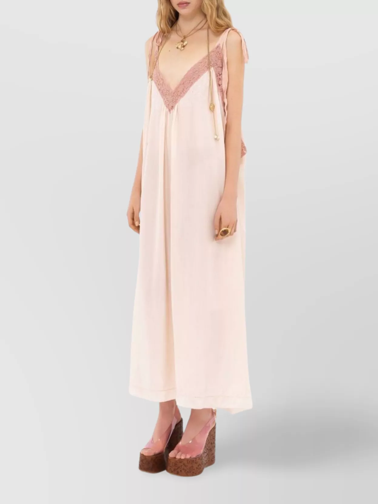 Chloé Silk Lace Floor-length Sleeveless Dress In Pink