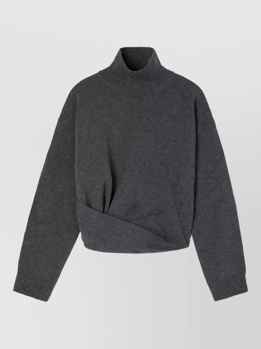 Rohe Cashmere Merino Wool Draped Knotted Turtleneck Sweater In Gray