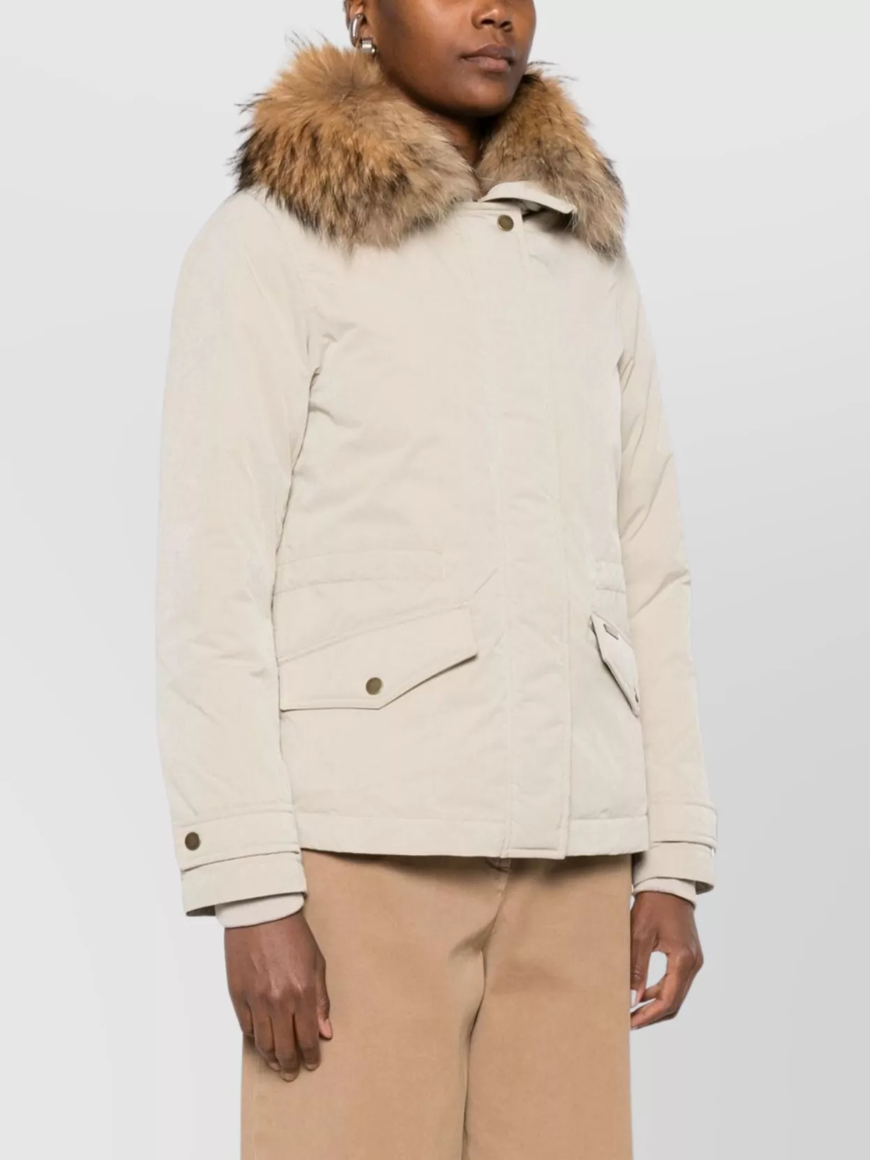 Woolrich Insulated Jackets Featuring Fur Trim In White