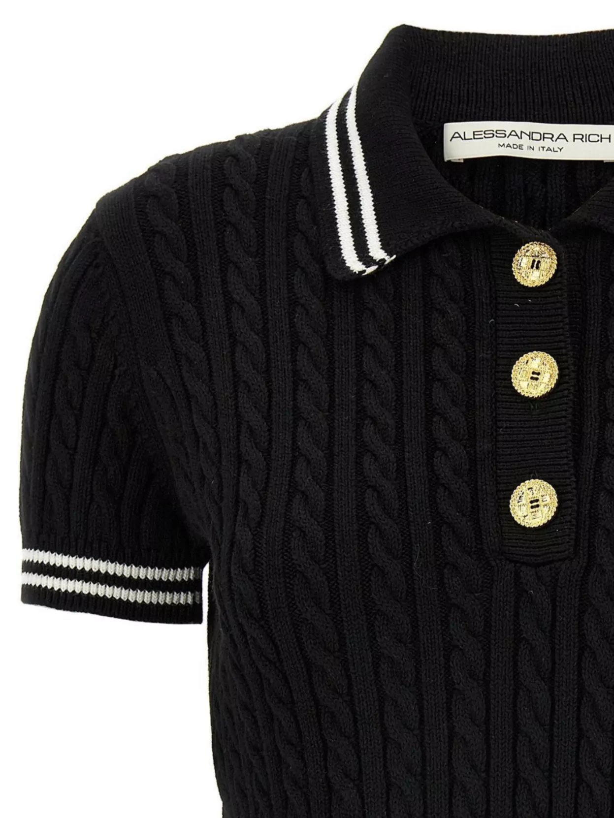 Alessandra Rich Braided Cotton Polo Shirt With Contrast Details