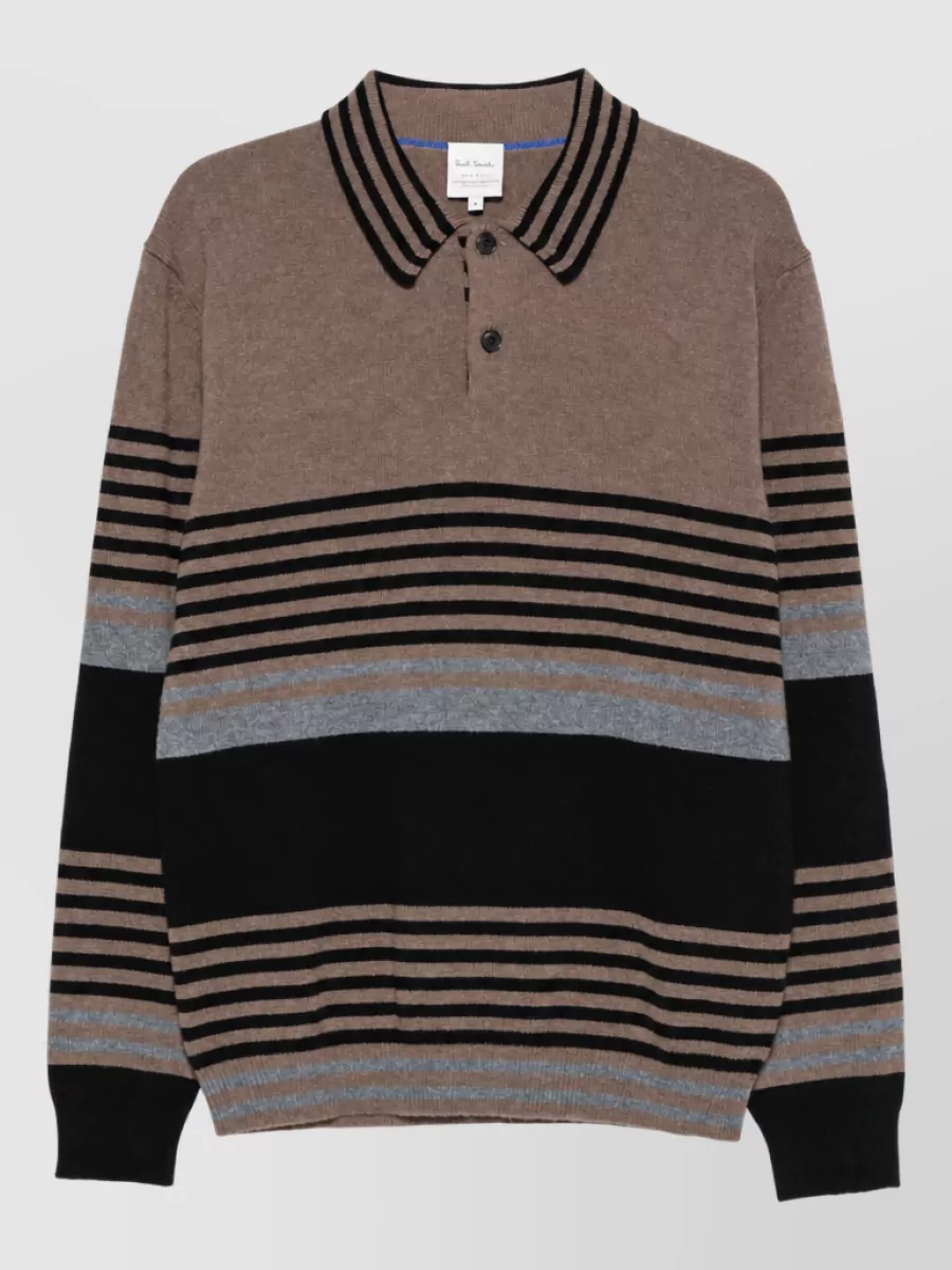 Paul Smith Striped ribbed cashmere polo sweater