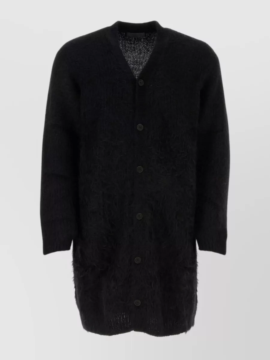 Shop Yohji Yamamoto Longline V-neck Mohair Cardigan In Black