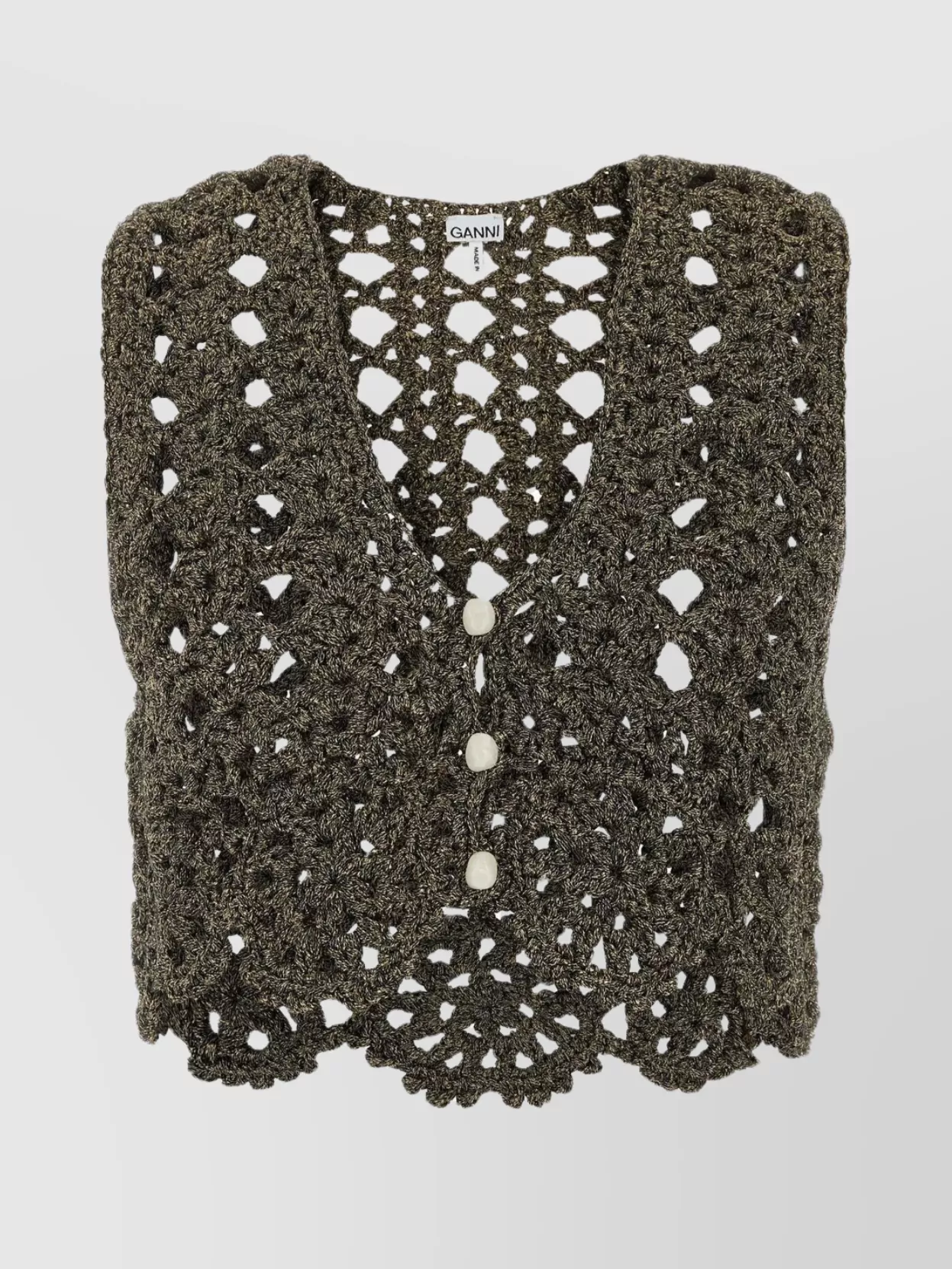 Shop Ganni V Neck Crochet Vest In Black