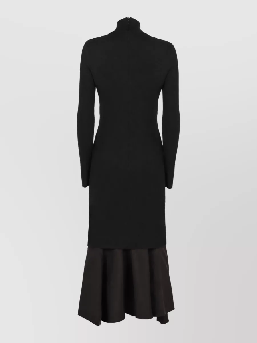 Bottega Veneta Ribbed Knit Turtleneck Asymmetric Midi Dress