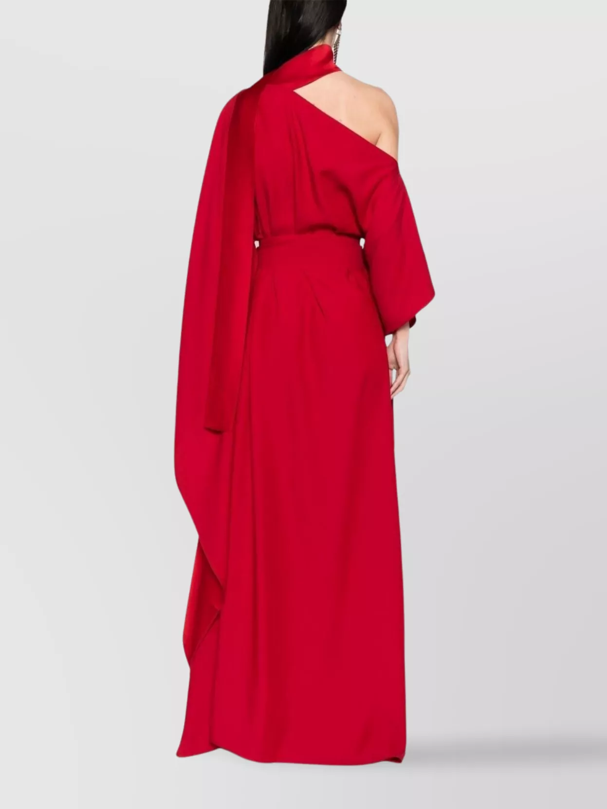 Taller Marmo Draped One Shoulder Long Dress With Sash Detail