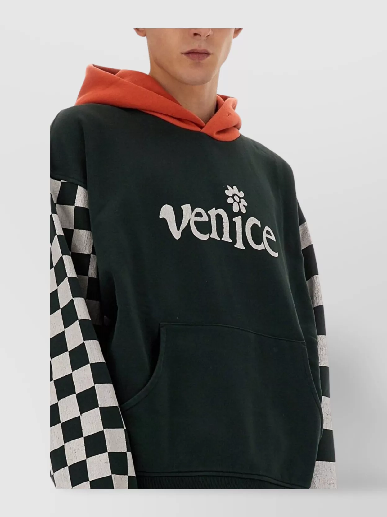 Erl Graphic Hooded Sweater Checkerboard Sleeves