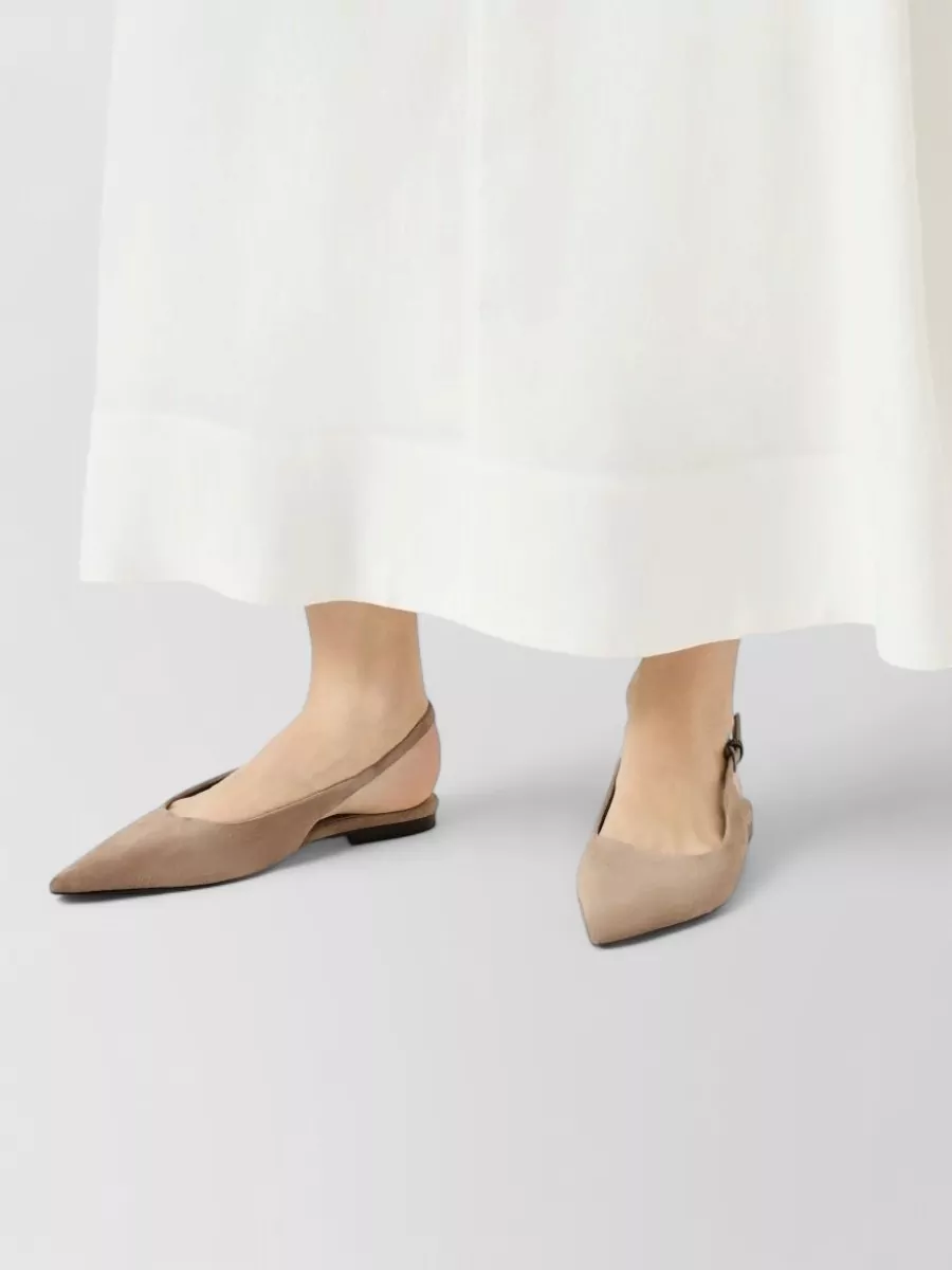 Brunello Cucinelli Leather Embellished Slingback Ballerina Shoes