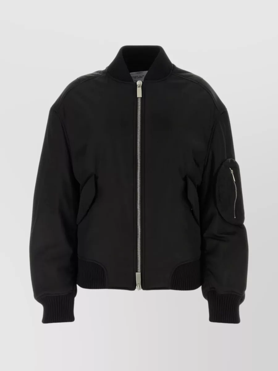 Shop Off-white Ribbed Bomber Jacket With Utility Pocket In Black