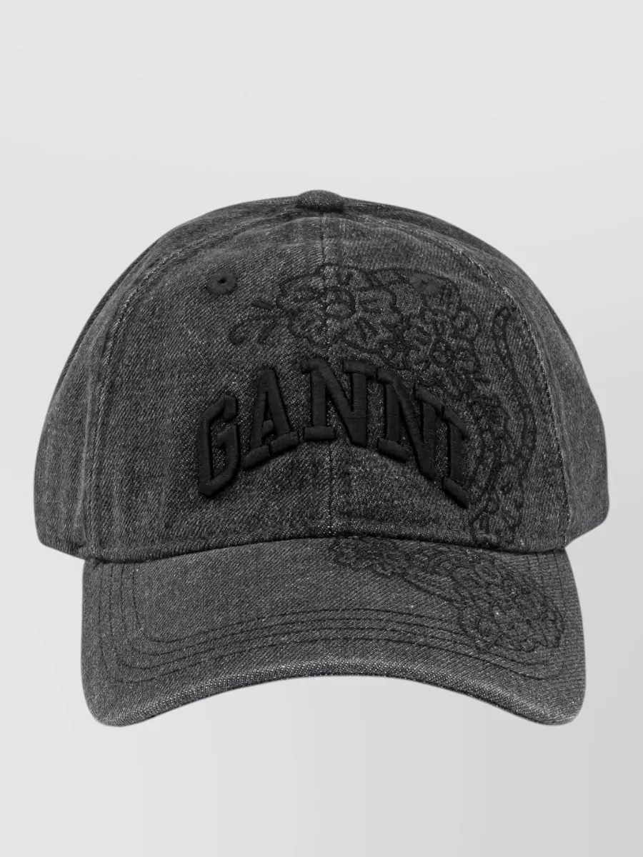 Ganni denim embroidered baseball cap