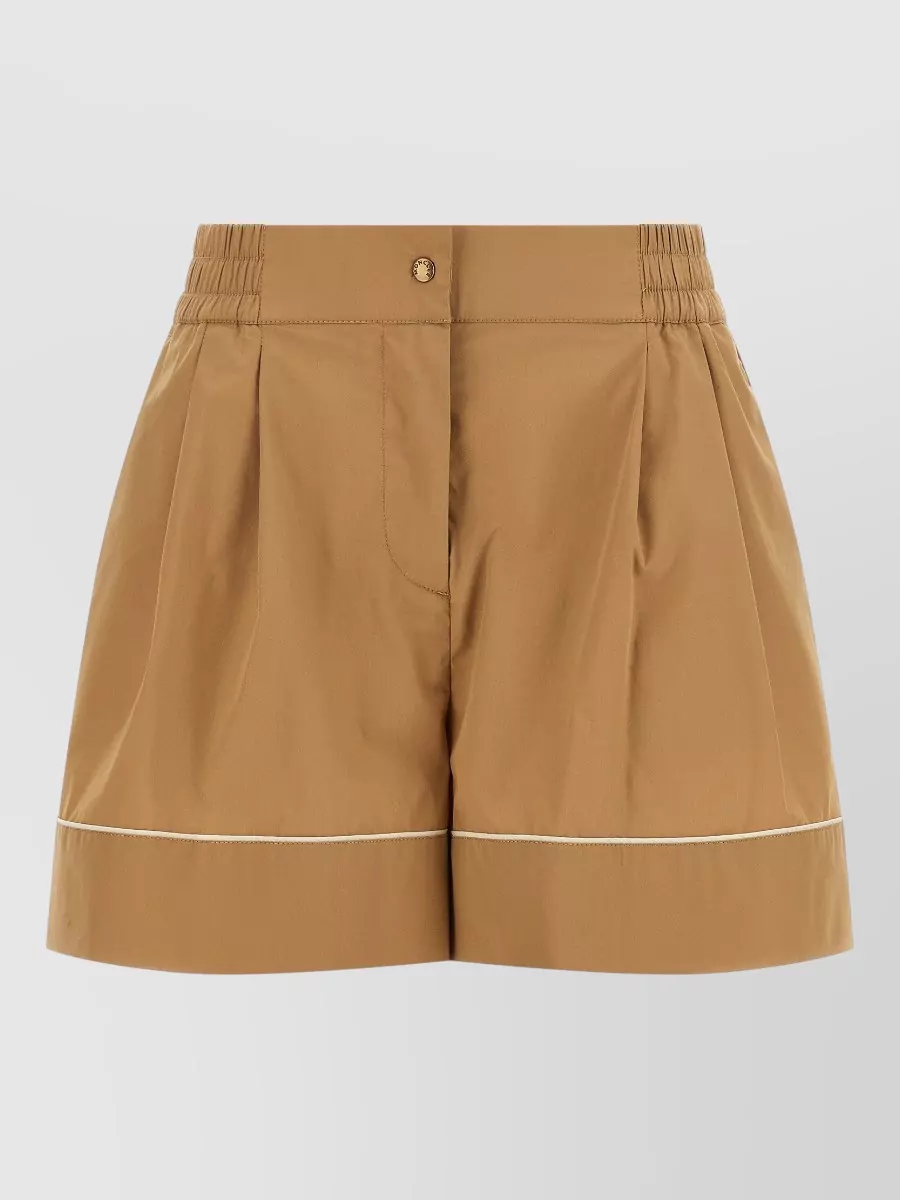 Moncler high-rise pleated flared cotton-blend tailored shorts