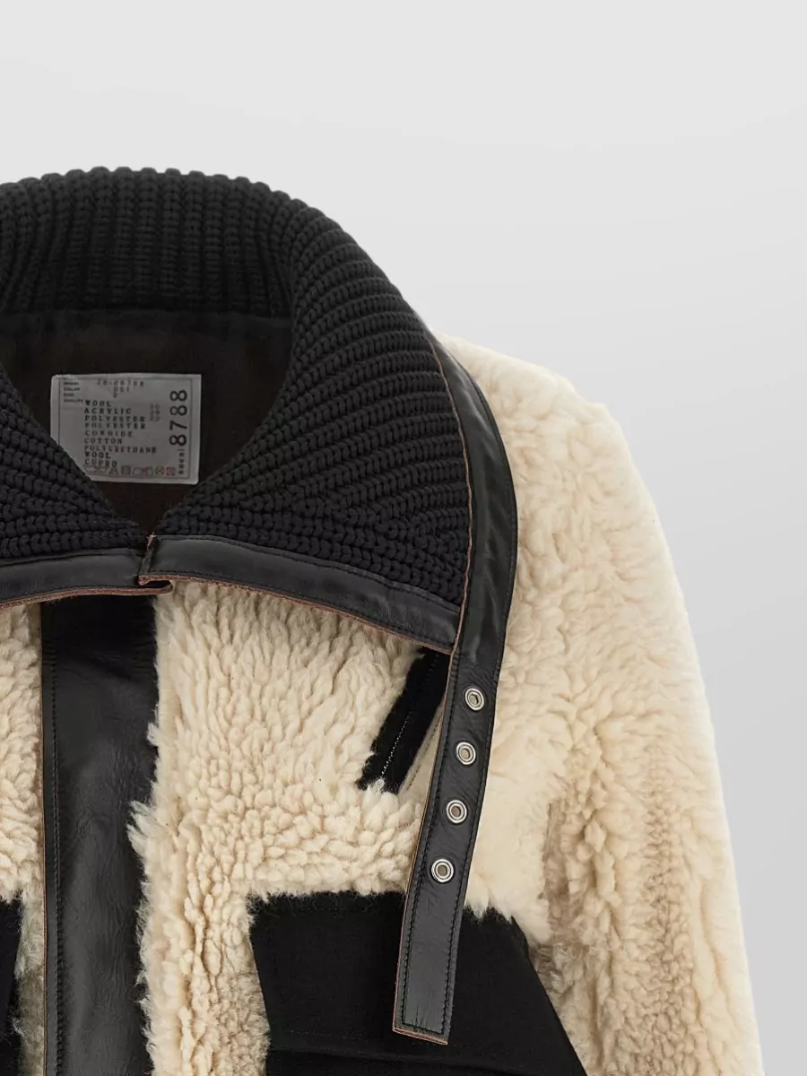 Sacai Shearling Effect Wool Cropped Jacket