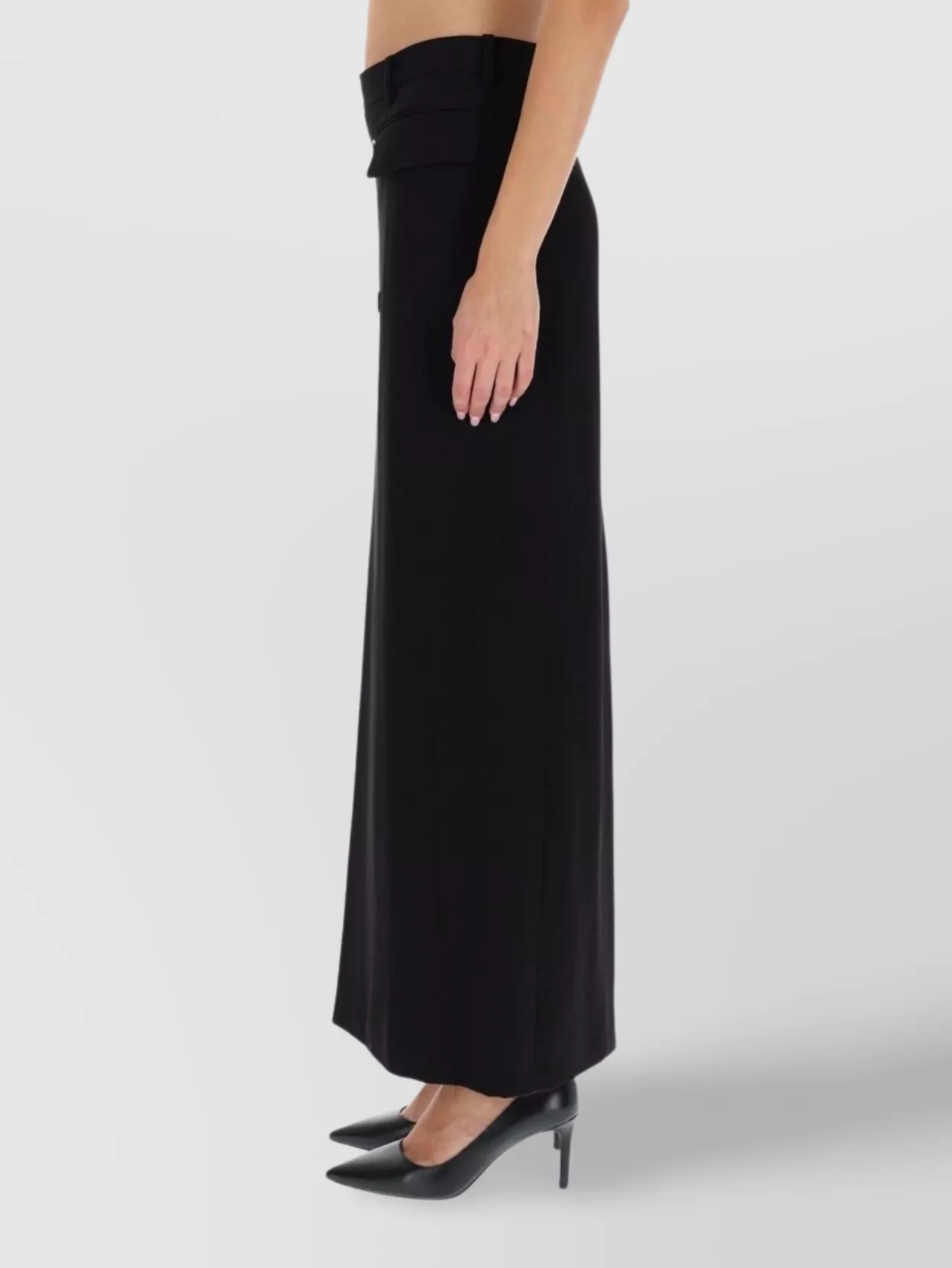 Balenciaga High Waist Long Skirt With Back Slit In Black