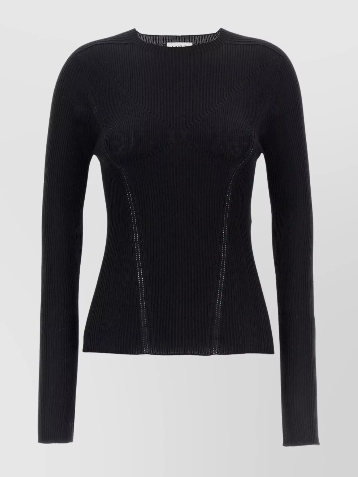 Lanvin Ribbed Crew Neck Fitted Sweater With Long Sleeves