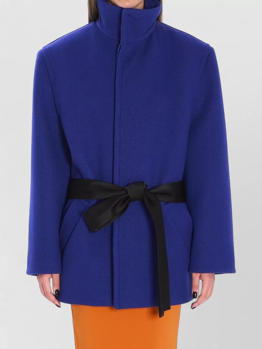 Saint Laurent Boxy Wool Coat Removable Silk Belt