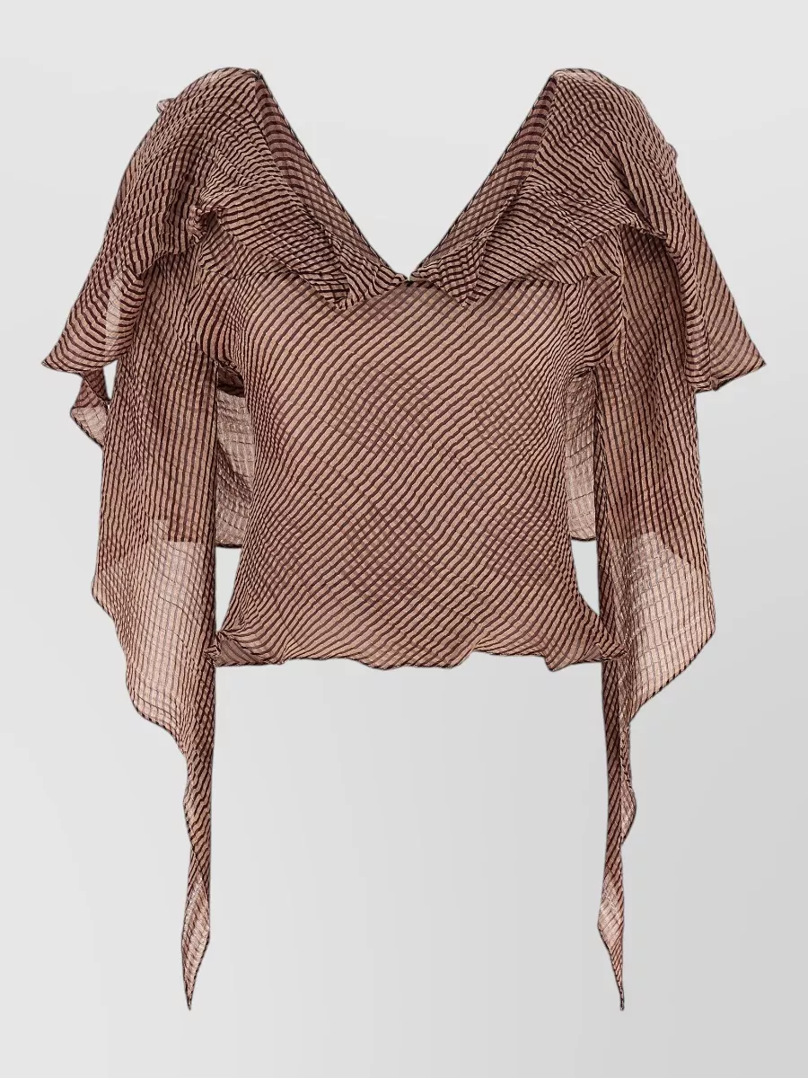 Kiko Kostadinov Silk Linen Striped Draped V-Neck Blouse