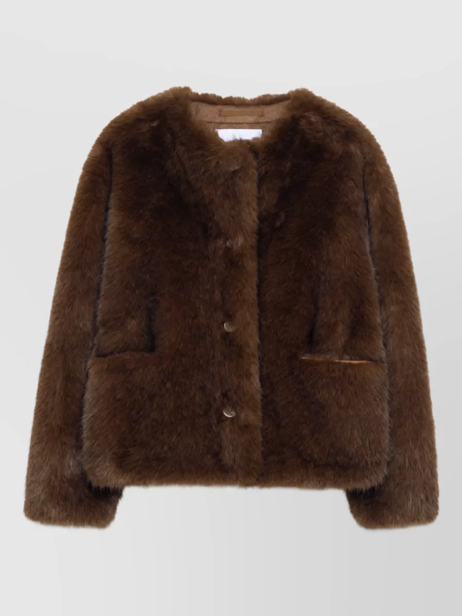 Stand Studio Crewneck Faux Fur Coat In Brown