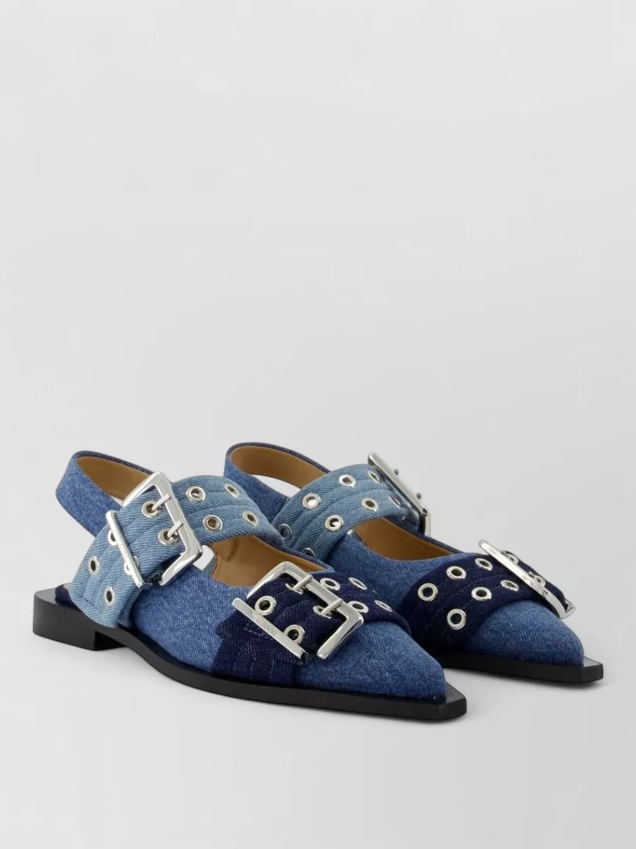 Ganni Cotton Buckle Ballerina Flats