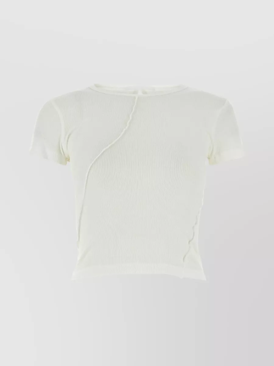 Shop Helmut Lang Ribbed Cotton Crop T-shirt With Keyhole Neckline In Pastel