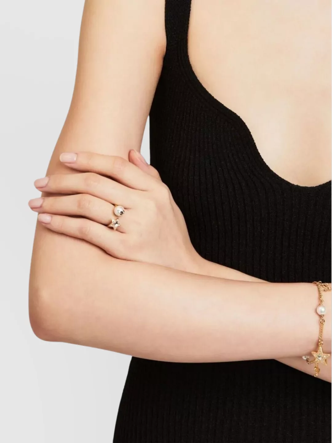 Jimmy Choo Crystal Star And Pearl Metal Ring