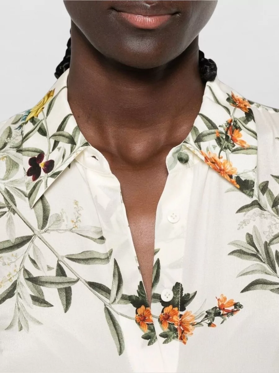 Alice + Olivia Floral Print Silk Long-Sleeve Shirt