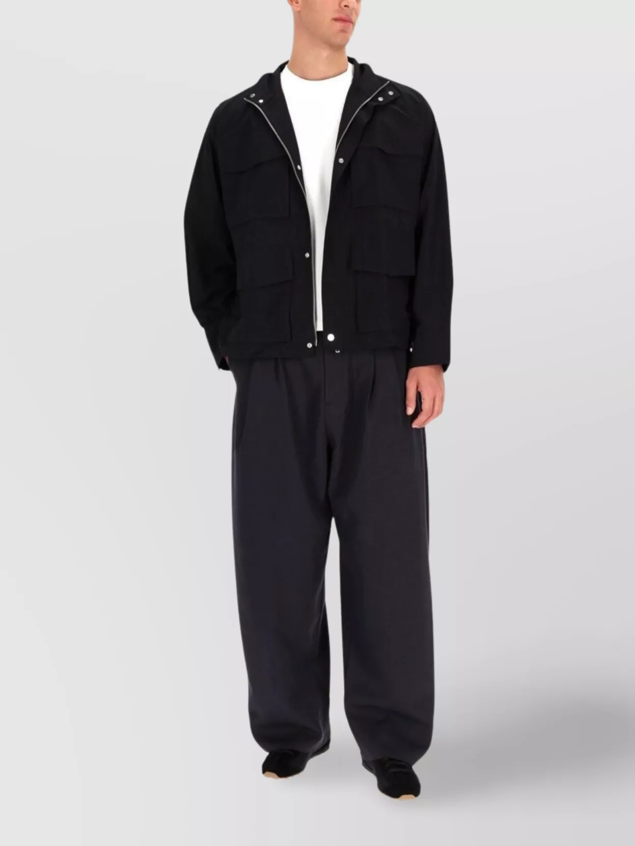Studio Nicholson Wide Leg Trousers Pleated Front In Black