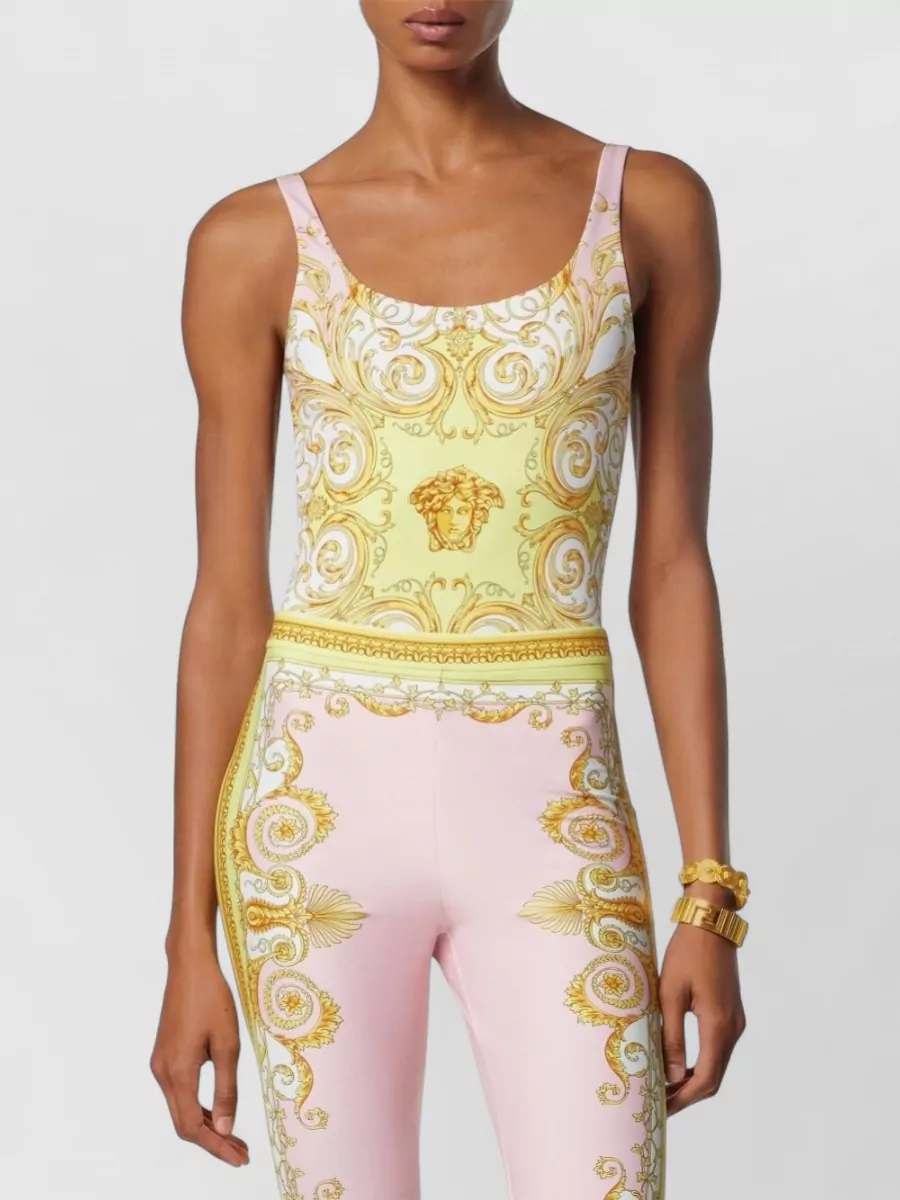Versace Baroque Scoop Neck Open Back Swimsuit