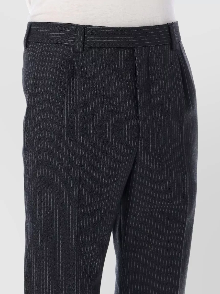 Saint Laurent Striped Herringbone Mid-Rise Tapered Wool Tailored Trousers