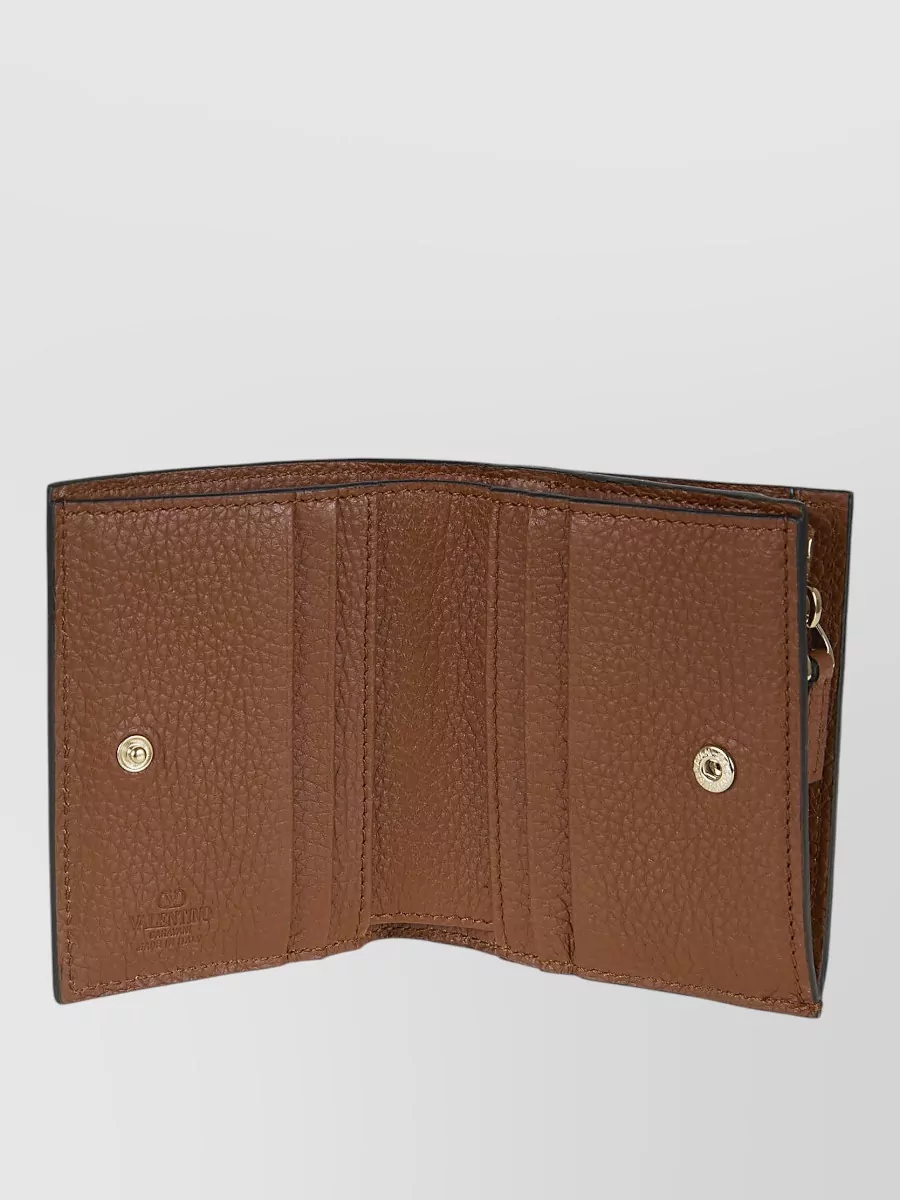 Valentino Garavani Rockstud French Flap Wallet Grained Calfskin