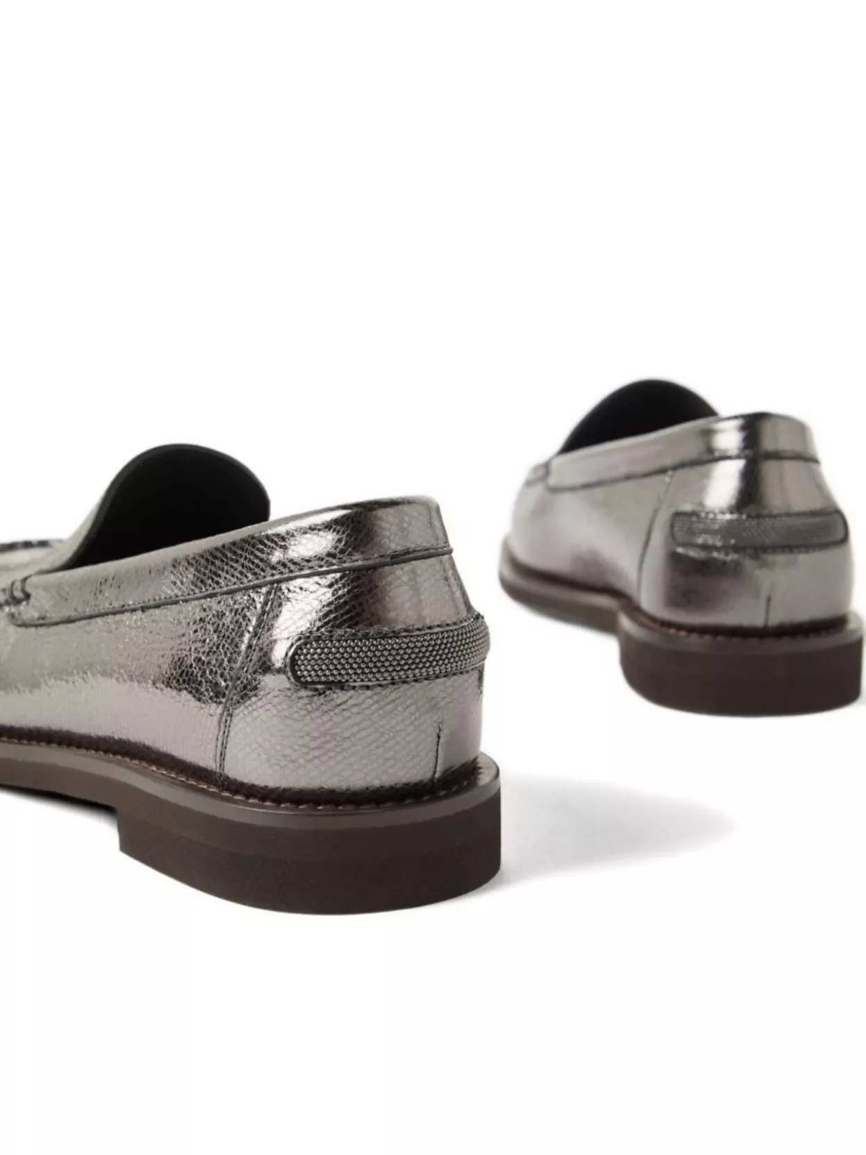 Brunello Cucinelli Metallic Finish Round Toe Loafers With Rubber Sole